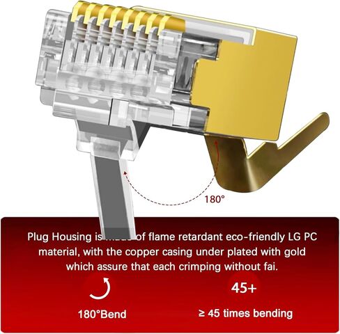 CAT7 CAT6A موصل RJ45 محمي 30 حزمة، غير تمر عبر المقابس المعيارية المحمية للكابل السميك، 50u إيثرنت مطلي بالذهب ينتهي مع أحذية تخفيف الضغط in Kuwait