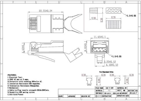 CAT7 CAT6A موصل RJ45 محمي 30 حزمة، غير تمر عبر المقابس المعيارية المحمية للكابل السميك، 50u إيثرنت مطلي بالذهب ينتهي مع أحذية تخفيف الضغط in Kuwait