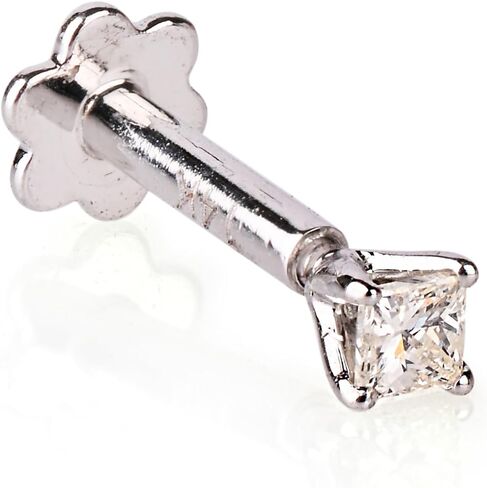 Princess Cut Diamond Nose Stud with 6 mm Internally Threaded 14K White Gold Screw Post also Lip Labret Monroe Ring in Saudi Arabia