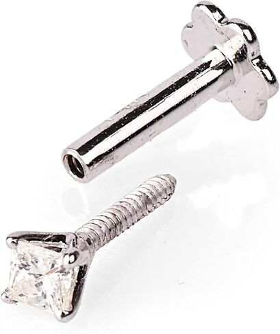 Princess Cut Diamond Nose Stud with 6 mm Internally Threaded 14K White Gold Screw Post also Lip Labret Monroe Ring in Saudi Arabia