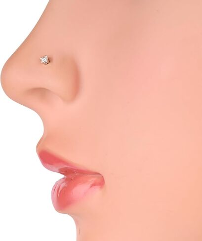 Princess Cut Diamond Nose Stud with 6 mm Internally Threaded 14K White Gold Screw Post also Lip Labret Monroe Ring in Saudi Arabia