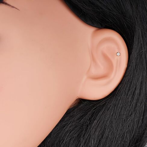 Princess Cut Diamond Nose Stud with 6 mm Internally Threaded 14K White Gold Screw Post also Lip Labret Monroe Ring in Saudi Arabia