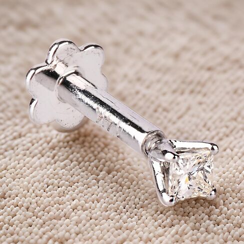 Princess Cut Diamond Nose Stud with 6 mm Internally Threaded 14K White Gold Screw Post also Lip Labret Monroe Ring in Saudi Arabia