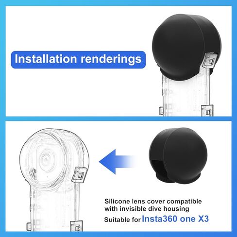 غطاء عدسة سيليكون لحافظة غطاء الغوص غير المرئي Insta 360 x3، ملحقات غطاء حماية العدسة المرنة (أسود) in Kuwait