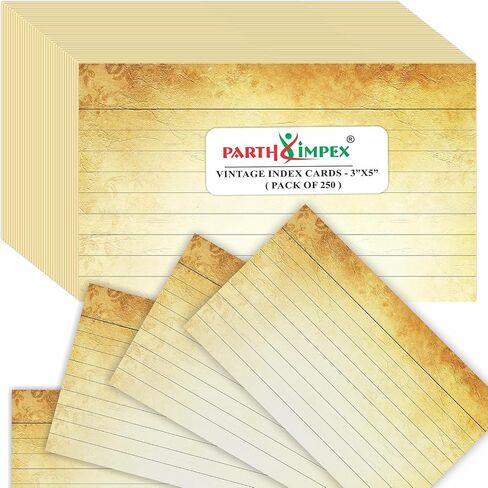 PARTH IMPEX Ruled Lined Vintage Index Note Cards, 250 Count Single Side Printed White Back 3" x 5" for Studying Home and Office Flashcards, 120 Gsm Offset Paper Flash Cards in Saudi Arabia