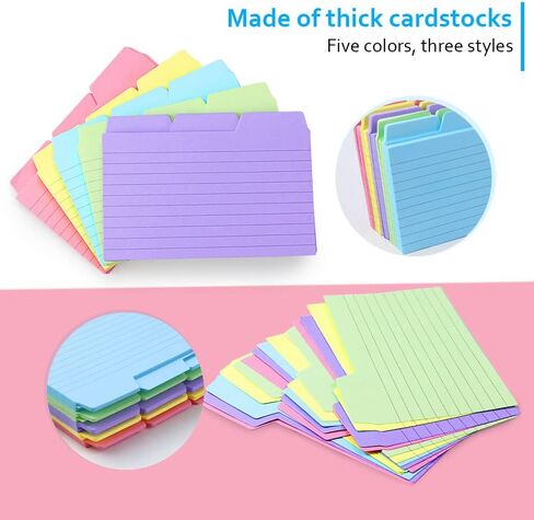 195 دليلاً لبطاقات الفهرس المبوبة، وفواصل بطاقات الفهرس مقاس 3 × 5 بوصات، وبطاقات ملاحظات ملونة وأدلة الوصفات مع علامات تبويب فارغة، 5 ألوان in Kuwait