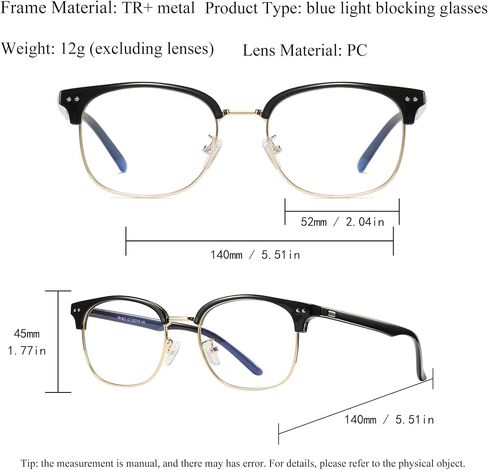 نظارات حجب الضوء الأزرق للرجال والنساء، نظارات نصف إطار UV400، عدسات شفافة مضادة لإجهاد العين، ألعاب الكمبيوتر in Kuwait