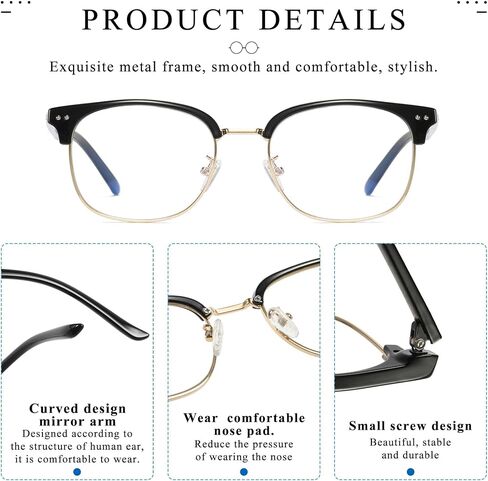 نظارات حجب الضوء الأزرق للرجال والنساء، نظارات نصف إطار UV400، عدسات شفافة مضادة لإجهاد العين، ألعاب الكمبيوتر in Kuwait
