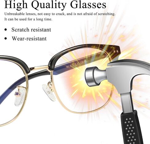 نظارات حجب الضوء الأزرق للرجال والنساء، نظارات نصف إطار UV400، عدسات شفافة مضادة لإجهاد العين، ألعاب الكمبيوتر in Kuwait