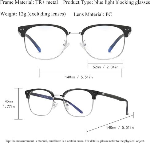 نظارات حجب الضوء الأزرق للرجال والنساء، نظارات نصف إطار UV400، عدسات شفافة مضادة لإجهاد العين، ألعاب الكمبيوتر in Kuwait