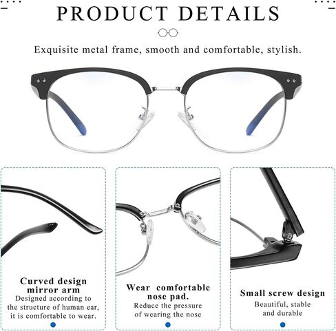 نظارات حجب الضوء الأزرق للرجال والنساء، نظارات نصف إطار UV400، عدسات شفافة مضادة لإجهاد العين، ألعاب الكمبيوتر in Kuwait
