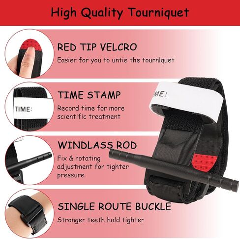 مجموعة أكياس عاصبة تكتيكية مع عاصبة ومقص وقلم رصاص ومجموعة الحقيبة التكتيكية للإسعافات الأولية في حالات الطوارئ، مناسبة للأنشطة الخارجية (أسود) in Kuwait