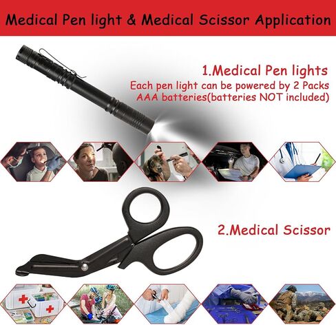 مجموعة أكياس عاصبة تكتيكية مع عاصبة ومقص وقلم رصاص ومجموعة الحقيبة التكتيكية للإسعافات الأولية في حالات الطوارئ، مناسبة للأنشطة الخارجية (أسود) in Kuwait