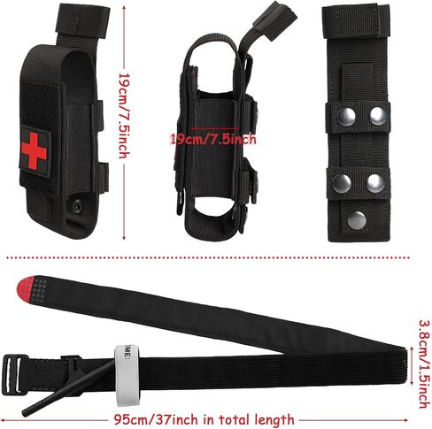 مجموعة أكياس عاصبة تكتيكية مع عاصبة ومقص وقلم رصاص ومجموعة الحقيبة التكتيكية للإسعافات الأولية في حالات الطوارئ، مناسبة للأنشطة الخارجية (أسود) in Kuwait