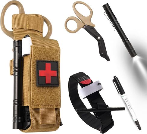 Tactical Tourniquet Pouch Set with Tourniquet, Scissors,Penlight, Tatical Pouch Kit for Emergency First Aid, Suitable for Outdoor Activities (Black) in Saudi Arabia