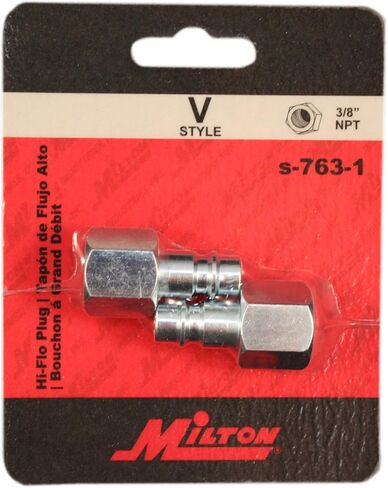 Milton S-763-1 3/8" FNPT HIGHFLOWPRO V-Style/European Interchange Steel Air Plug Fitting (High Volume Low Pressure Application) - Pack of 2 in Saudi Arabia