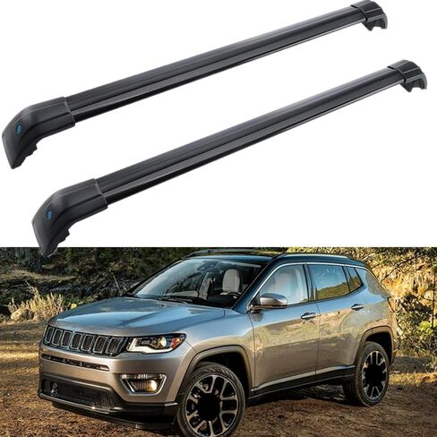 قضبان متقاطعة لرف السقف العلوي من MotorFansClub، رف الأمتعة وقضيب البضائع مناسب لسيارة Jeep Compass 2017 2018 2019 2020 2021 2022 من الألومنيوم باللون الأسود in Saudi Arabia