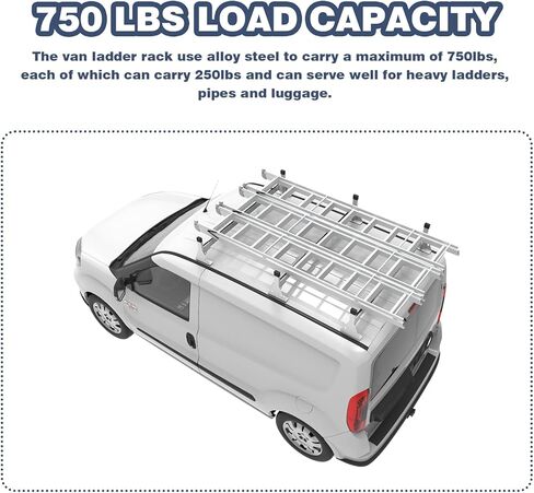 Cargo Van Roof Ladder Rack Fit for Ram ProMaster City 3 Crossbars Steel White 750LB Capacity in Kuwait