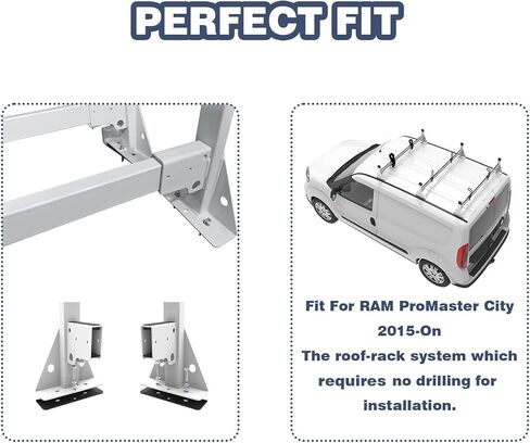 Cargo Van Roof Ladder Rack Fit for Ram ProMaster City 3 Crossbars Steel White 750LB Capacity in Kuwait