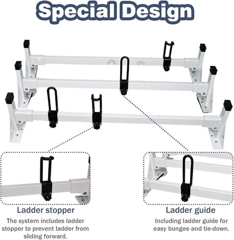 Cargo Van Roof Ladder Rack Fit for Ram ProMaster City 3 Crossbars Steel White 750LB Capacity in Kuwait