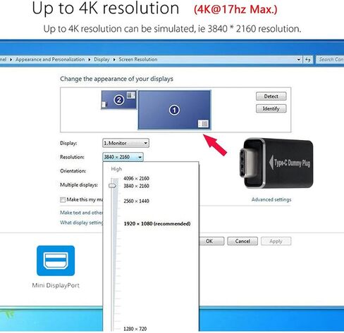 cablecc CY Virtual Display Adapter USB-C Type-C DDC EDID Dummy Plug Headless Ghost Display Emulator 1920x1080p@60Hz in Kuwait