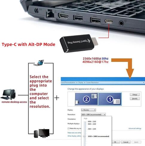 cablecc CY Virtual Display Adapter USB-C Type-C DDC EDID Dummy Plug Headless Ghost Display Emulator 1920x1080p@60Hz in Kuwait