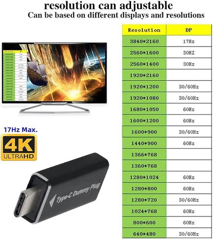 cablecc CY Virtual Display Adapter USB-C Type-C DDC EDID Dummy Plug Headless Ghost Display Emulator 1920x1080p@60Hz in Kuwait
