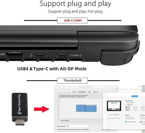 cablecc CY Virtual Display Adapter USB-C Type-C DDC EDID Dummy Plug Headless Ghost Display Emulator 1920x1080p@60Hz in Kuwait