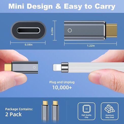 USB C to Pencil Adapter for Apple Pencil 1st Generation (2 Pack), for Lightning Pencil Female to USB-C Male Charger Adapter Type C Bluetooth Pair Connector Specific for iPad 10th Gen - Charging Only in Saudi Arabia