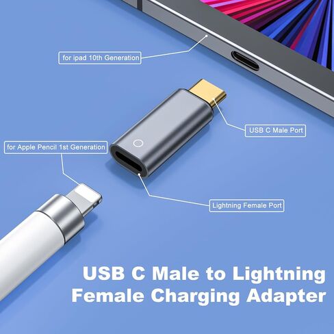 USB C to Pencil Adapter for Apple Pencil 1st Generation (2 Pack), for Lightning Pencil Female to USB-C Male Charger Adapter Type C Bluetooth Pair Connector Specific for iPad 10th Gen - Charging Only in Saudi Arabia