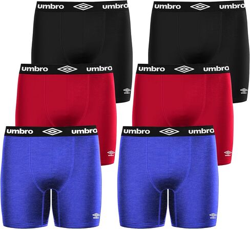 Umbro Performance Boxer Briefs for Men Pack of 6 - Breathable Comfortable Mens Boxer Briefs, Moisture Wicking Mens Underwear (US, Alpha, Large, Regular, Regular, Black/Royal/Vermillion) in Saudi Arabia
