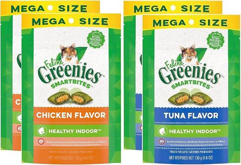 Pet Faves (4 Pack) Smartbites Hair Indoor Control (previously Called Hairball Control) Chicken and Tuna, (4.6oz, 2 Each) in Saudi Arabia