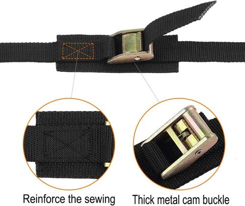 حزام جلد، أشرطة ربط للأسفل، حزام كاياك قوي، مشبك قفل كام سميك 40.64 سم × 2.54 سم، عبوتان (أسود) in Kuwait