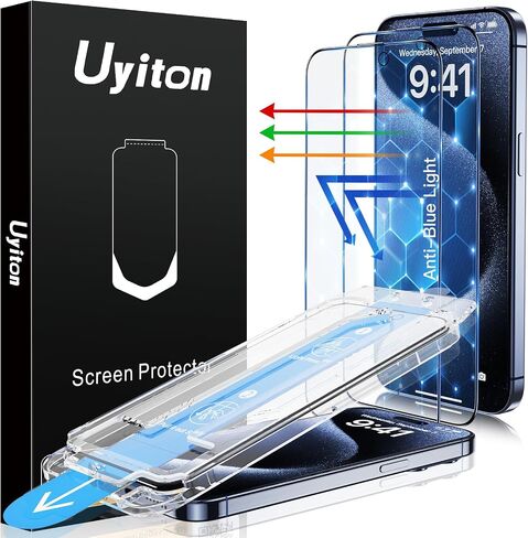 Uyiton 3RD Gen Anti-Blue Light Screen Protector for iPhone 15 Pro Max, [Easy Fit] Shatterproof Anti-Glare Full Coverage [Case Friendly] 9H Tempered Glass iPhone 15 Pro Max Screen Protector, 2 Pack in Saudi Arabia