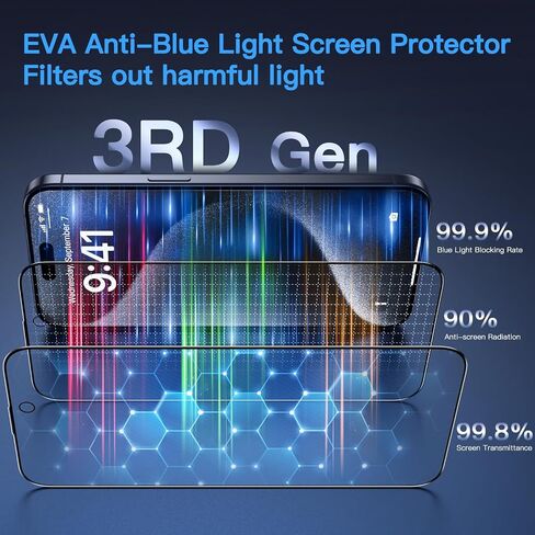 Uyiton 3RD Gen Anti-Blue Light Screen Protector for iPhone 15 Pro Max, [Easy Fit] Shatterproof Anti-Glare Full Coverage [Case Friendly] 9H Tempered Glass iPhone 15 Pro Max Screen Protector, 2 Pack in Saudi Arabia