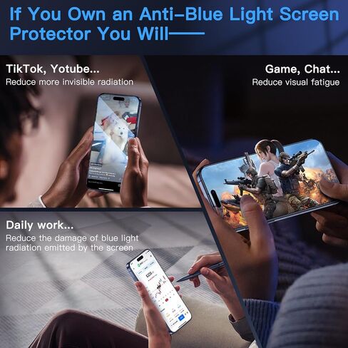 Uyiton 3RD Gen Anti-Blue Light Screen Protector for iPhone 15 Pro Max, [Easy Fit] Shatterproof Anti-Glare Full Coverage [Case Friendly] 9H Tempered Glass iPhone 15 Pro Max Screen Protector, 2 Pack in Saudi Arabia