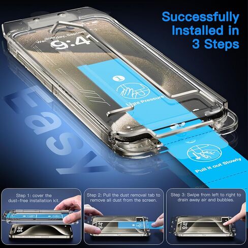 واقي شاشة Uyiton 3RD Gen مضاد للضوء الأزرق لهاتف iPhone 15 Pro Max، [سهل الملاءمة] تغطية كاملة مقاومة للكسر ومضادة للوهج [صديق للحافظة] واقي شاشة iPhone 15 Pro Max من الزجاج المقوى 9H، عبوتان in Kuwait