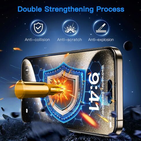 واقي شاشة Uyiton 3RD Gen مضاد للضوء الأزرق لهاتف iPhone 15 Pro Max، [سهل الملاءمة] تغطية كاملة مقاومة للكسر ومضادة للوهج [صديق للحافظة] واقي شاشة iPhone 15 Pro Max من الزجاج المقوى 9H، عبوتان in Kuwait