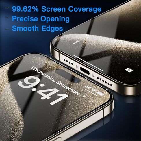 واقي شاشة Uyiton 3RD Gen مضاد للضوء الأزرق لهاتف iPhone 15 Pro Max، [سهل الملاءمة] تغطية كاملة مقاومة للكسر ومضادة للوهج [صديق للحافظة] واقي شاشة iPhone 15 Pro Max من الزجاج المقوى 9H، عبوتان in Kuwait