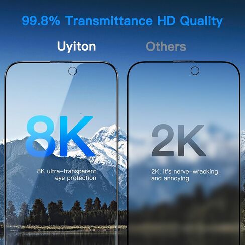 واقي شاشة Uyiton 3RD Gen مضاد للضوء الأزرق لهاتف iPhone 15 Pro Max، [سهل الملاءمة] تغطية كاملة مقاومة للكسر ومضادة للوهج [صديق للحافظة] واقي شاشة iPhone 15 Pro Max من الزجاج المقوى 9H، عبوتان in Kuwait