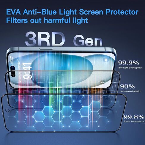 واقي شاشة Uyiton 3RD Gen مضاد للضوء الأزرق لهاتف iPhone 15 Pro Max، [سهل الملاءمة] تغطية كاملة مقاومة للكسر ومضادة للوهج [صديق للحافظة] واقي شاشة iPhone 15 Pro Max من الزجاج المقوى 9H، عبوتان in Kuwait