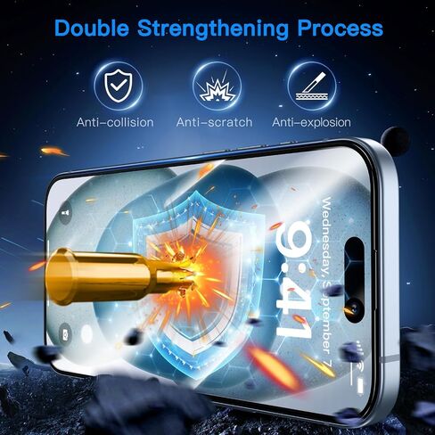 واقي شاشة Uyiton 3RD Gen مضاد للضوء الأزرق لهاتف iPhone 15 Pro Max، [سهل الملاءمة] تغطية كاملة مقاومة للكسر ومضادة للوهج [صديق للحافظة] واقي شاشة iPhone 15 Pro Max من الزجاج المقوى 9H، عبوتان in Kuwait