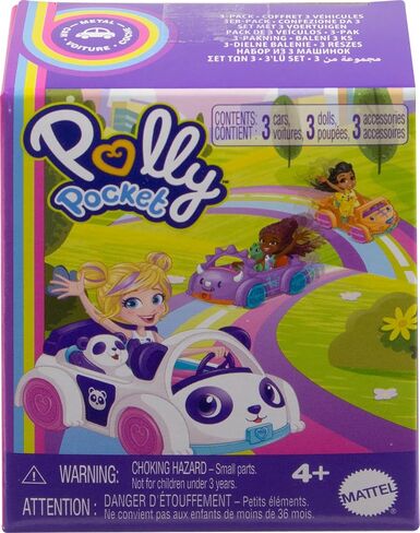 Polly Pocket Dolls & Vehicles 3-Pack, Set with with 3 Micro Dolls, 3 Pets & 3 Die-Cast Toy Cars with Animal Theme Including Dino, Lion & Panda in Saudi Arabia