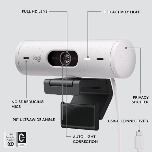 Logitech Brio 501 Full HD Webcam with Auto Light Correction,Show Mode, Dual Noise Reduction Mics, Privacy Cover, Works with Microsoft Teams, Google Meet, Zoom, USB-C Cable - Black (Renewed) in Saudi Arabia