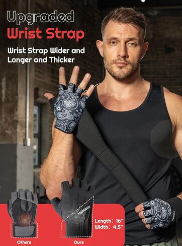 TRENDOUX Weight Lifting Workout Gloves: Adjustable Wrist Wrap Support with Lengthened Straps, Full Palm Protection - Gym Exercise Fitness for Men Women in Saudi Arabia