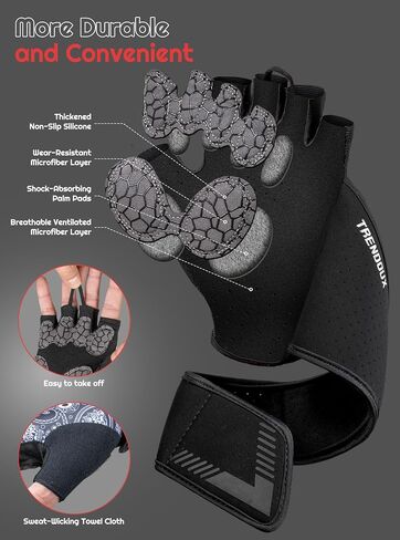 TRENDOUX Weight Lifting Workout Gloves: Adjustable Wrist Wrap Support with Lengthened Straps, Full Palm Protection - Gym Exercise Fitness for Men Women in Saudi Arabia