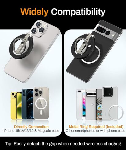 BoYata Magnetic Phone Ring Holder, Dual-Sided Magnetic Phone Grip, 360° Rotating Adjustable Finger Ring Stand Compatible for MagSafe Case, iPhone 15/14/13/12 Series, Samsung, Android & All Phones in Kuwait