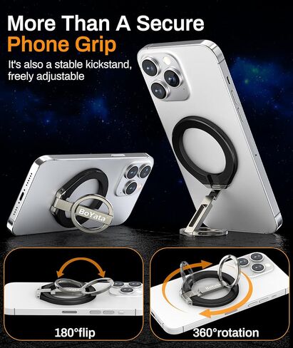BoYata Magnetic Phone Ring Holder, Dual-Sided Magnetic Phone Grip, 360° Rotating Adjustable Finger Ring Stand Compatible for MagSafe Case, iPhone 15/14/13/12 Series, Samsung, Android & All Phones in Kuwait