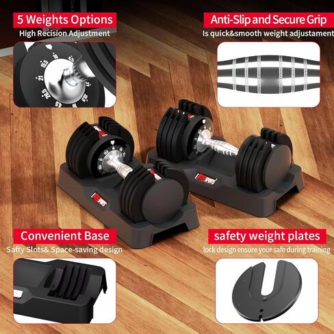 26.5 LBS Pair Adjustable Dumbbell Set Quick Adjustment Space-saving Adjustable Dumbbell with Non-Slip Handle Adjustable Weight 5 Levels-4.5-26.5 LBS, adjustable dumbbell weights set of 2 Suitable for Women Men Home Office Gym Body StrengthTraining in Kuwait