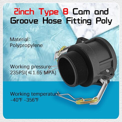 قطعتان من تركيبات قفل الكاميرا من مادة البولي بروبيلين، تركيبات قفل كامة من البلاستيك بولي بروبلين من النوع B وخرطوم الأخدود، 2 بوصة أنثى × 2 بوصة موصل اقتران قفل كامة ذكر (2 بوصة) in Kuwait